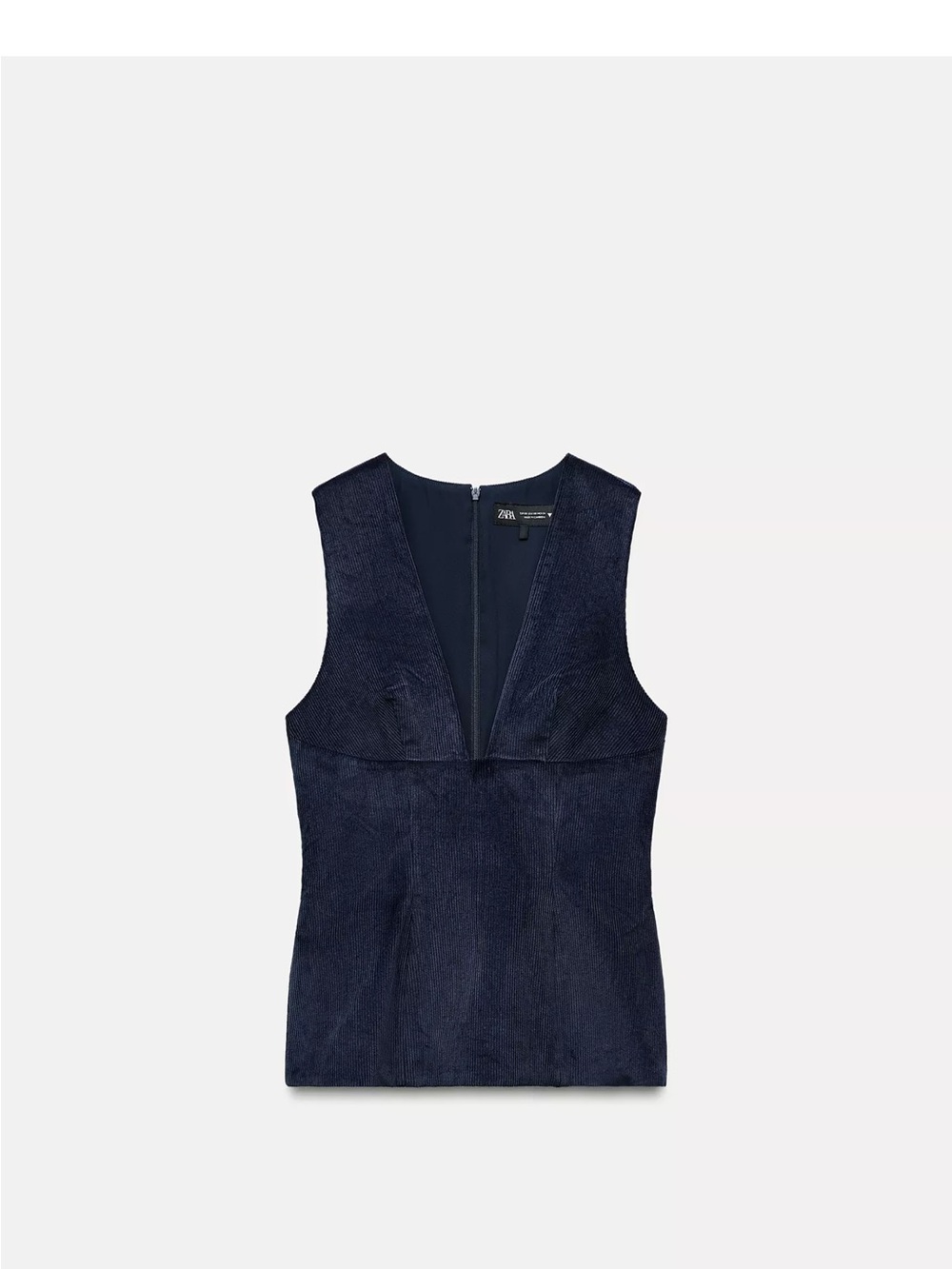 Zara Navy Textured V-Neck Top